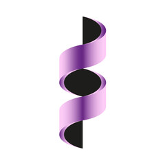 Poster - Purple ribbon twist. Spiral fold shape. Vector shiny illusion. Black white contrast.