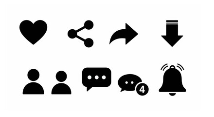 Poster - Collection of Essential Social Media Icons for User Interface Design featuring Heart Share Arrow Download and more