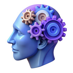 Poster - 3d render of human head with interlocking gears isolated on transparent background
