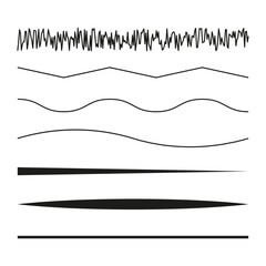 Poster - Line texture set. Black vector strokes. Horizontal graphic forms. Simple contour pack.