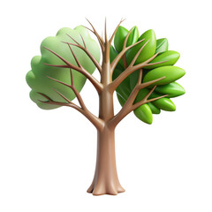 Leinwandbilder - 3d cartoon tree with green and bare branches isolated on transparent background