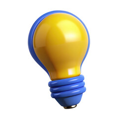 Poster - 3d cartoon light bulb yellow and blue isolated on transparent background