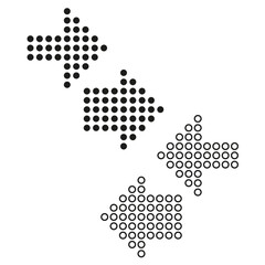 Poster - Pixel arrow icons. Vector dotted shape. Monochrome direction symbols. Digital pointer design.