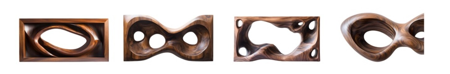 Fototapete - set of Abstract wooden wall art pieces with intricate shapes. isolated on transparent background