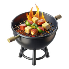 Poster - 3d realistic grill with skewered food isolated on transparent background