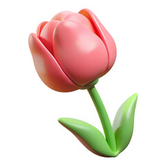 Poster - 3d render of a cartoon pink tulip flower isolated on transparent background