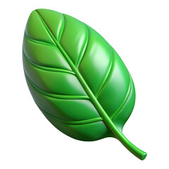 Poster - Single shiny green leaf 3d render isolated on transparent background