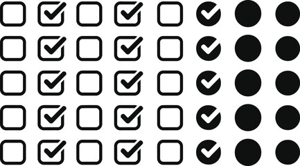 Poster - Selection icons of different styles including check marks within squares and circles in a symmetrical pattern