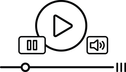 Poster - Minimalistic black and white media player interface icons representing play pause volume control and progress bar