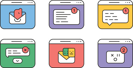 Poster - Colorful icons depicting email notifications messages and social media alerts in a modern flat illustration style