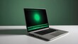 © Arone_Hard47 - Laptop Computer with Green Laser Lock Screen on White Surface in Modern Workspace