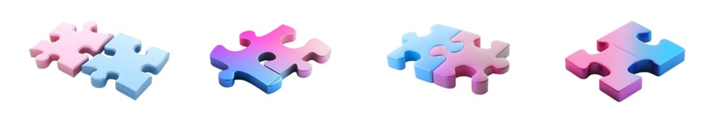 Fototapete - set of Interlocking puzzle pieces in pastel colors. isolated on transparent background
