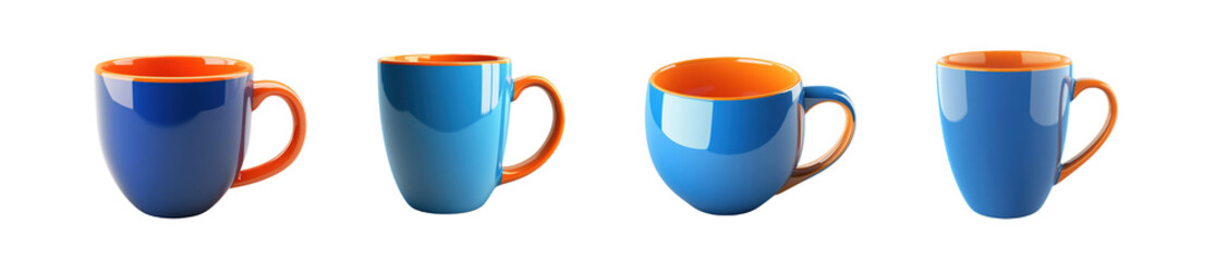 Fototapete - set of colorful mugs arranged in a horizontal row isolated on transparent background