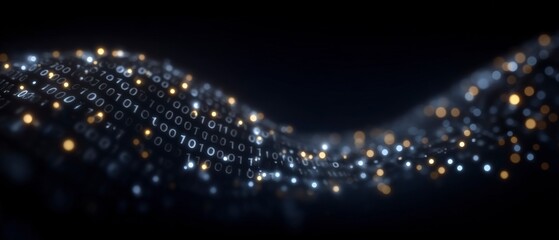 Abstract Digital Data Stream  Binary Code  glowing particles  cinematic lighting