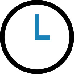 Poster - Illustration of a clock face with a thick black border and a blue letter l in the center of the face