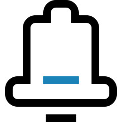 Poster - Illustration of a bold outline bell with a blue clapper and a black base displayed on white