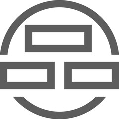 Poster - Gray emblem featuring a circle with an arc at the top and bottom and three rectangles inside it