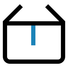 Poster - Illustration of a stylized shopping bag with black outline and blue vertical bar in the center base