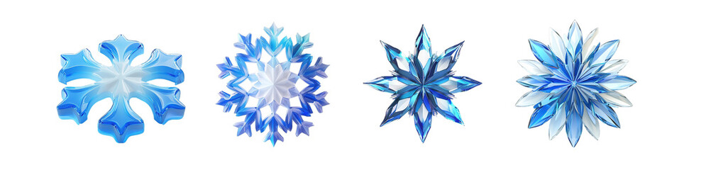 Fototapete - set of decorative, stylized snowflakes isolated on transparent background
