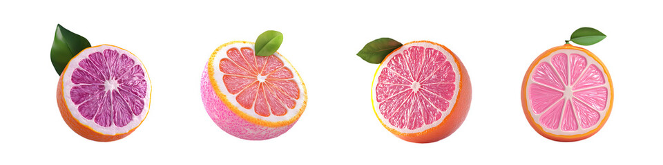 Poster - set of Colorful grapefruit slices with leaves. isolated on transparent background