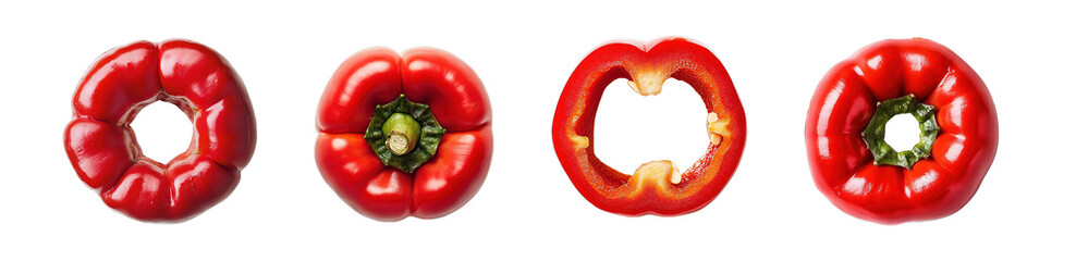 Poster - set of whole and sliced red bell peppers isolated on transparent background