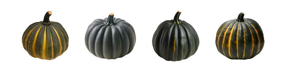 Poster - set of small decorative gourds in various shades of green and yellow. isolated on transparent background