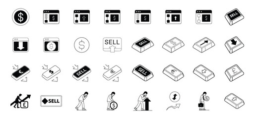 Fototapete - Black and white vector illustration depicting finance trading icons and financial investment concepts