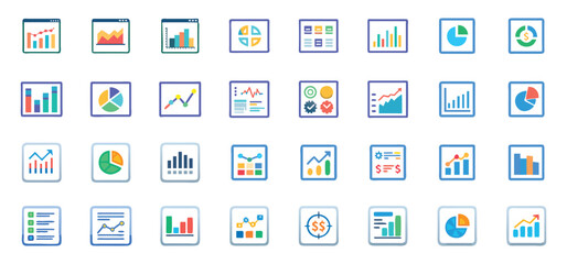 Fototapete - Collection of colorful data charts and business statistics icons representing financial growth and progress clearly