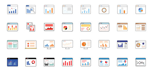 Fototapete - Collection of colorful graphic illustrations depicting various data analysis and business financial statistical charts.