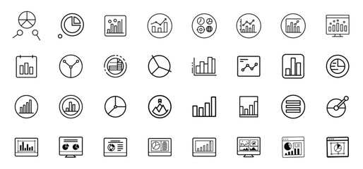 Fototapete - Collection of diverse line art data visualization and business analysis charts and diagrams in a simple minimalist style