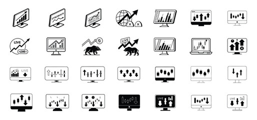 Fototapete - Vector illustration set of various financial charts and trading graphs on digital computer screens