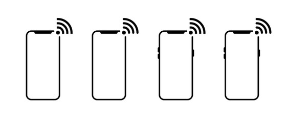 Fototapete - WIFI signal network with smartphone icon set. Mobile phone wireless connection sign symbol