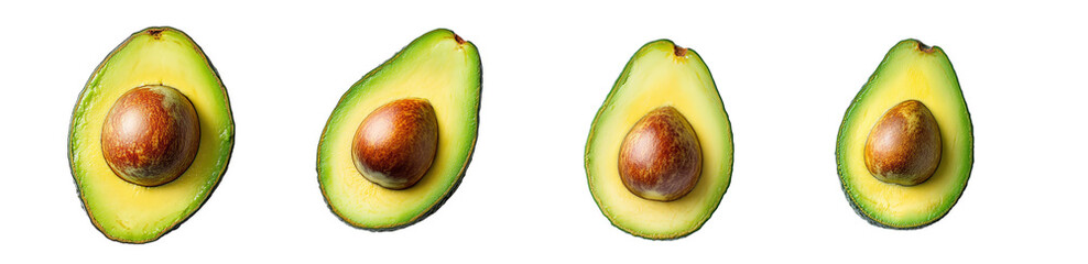 Poster - set of halved avocados displayed isolated on transparent background