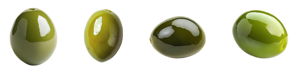 Poster - set of Close-up view of three olives isolated on transparent background