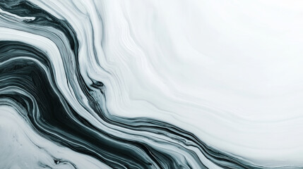 Poster - Abstract black and white marble texture with fluid, wavy patterns creating sense of movement and elegance. smooth, flowing lines evoke calming and sophisticated atmosphere