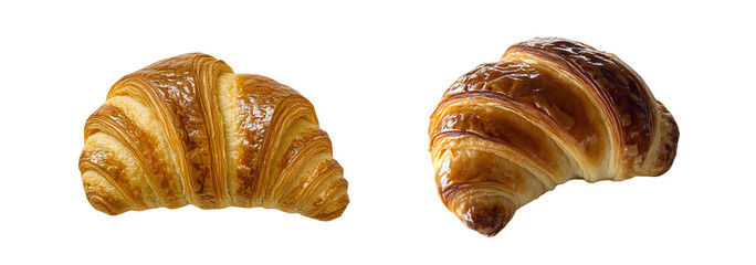 Poster - Two golden brown croissants on a plain white background.
