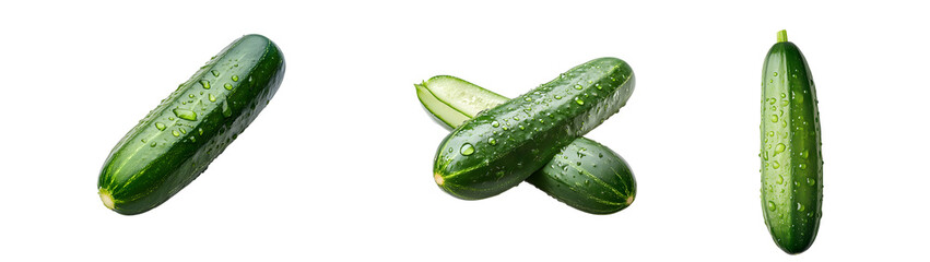 Poster - Fresh cucumbers with water droplets. isolated on transparent background