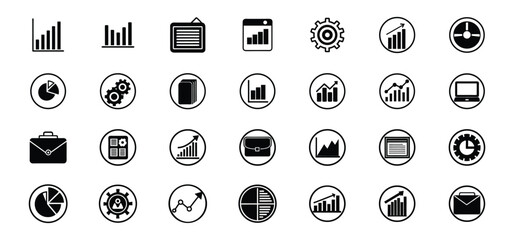 Poster - Collection of business and finance icons illustrating concepts such as growth analysis data charts and global planning in a professional design