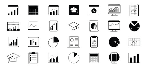 Poster - Collection of business and financial icons representing data analysis charts and statistics in a minimalist style