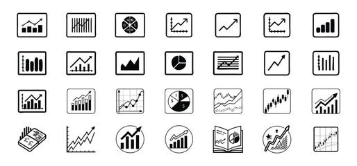 Poster - A collection of stylized financial charts and graphs with increasing data lines and business indicators representing growth