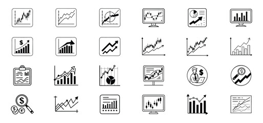 Poster - A collection of hand drawn financial and business charts demonstrating growth trends and data analysis in monochrome illustrations