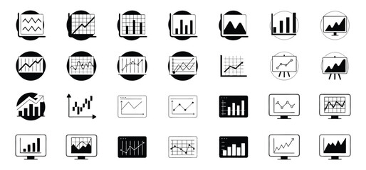 Poster - Collection of black and white data charts and graphs for business analytics and financial reporting design elements
