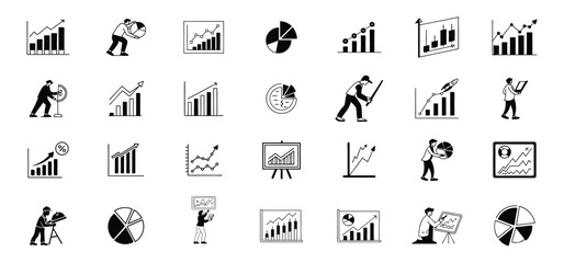 Poster - Hand drawn business growth and data analysis financial charts and graphs illustrating business and finance strategies using pie charts and bar graphs