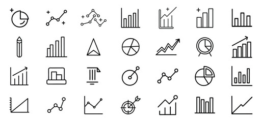 Poster - Collection of black and white statistical charts and graphs representing data analysis and business performance