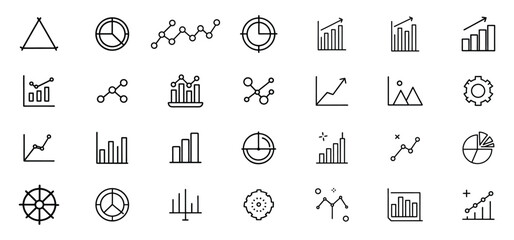 Poster - A collection of simple and stylish black and white data visualization icons for business and analytics design concepts