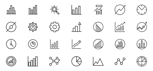 Poster - Collection of minimalistic black and white vector icons representing business and financial growth analysis