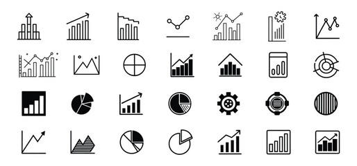 Poster - Collection of various black and white charts and graphs representing business statistics and data visualization elements