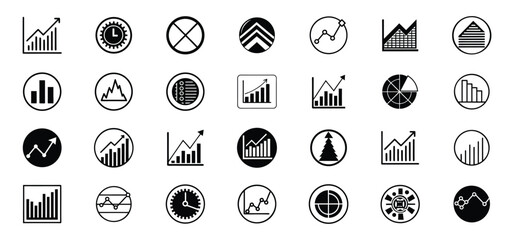 Fototapete - A collection of different financial business analytics graph chart icons depicting profit and sales growth and data visualization concepts