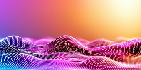 Poster - Abstract Digital Landscape: An undulating, digital landscape crafted from countless glowing dots, morphing in a vibrant spectrum of colors against a gradient backdrop.