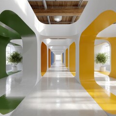 Poster - Modern Office Corridor Design  Abstract Architecture  Colorful Walls  Bright Interior